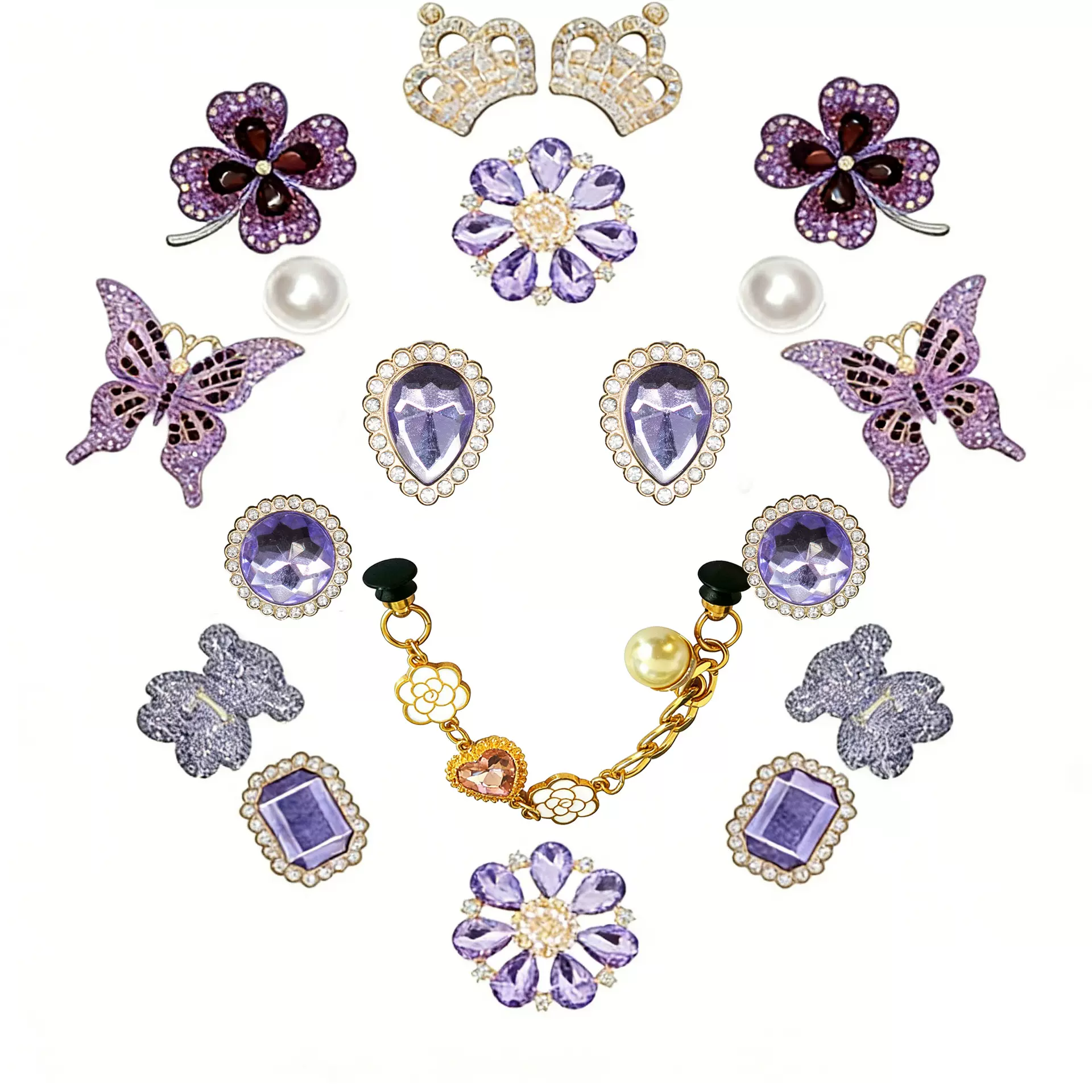 跨境热销金属洞洞鞋花扣diy现货花园鞋紫色水晶装饰扣 可拆卸配饰