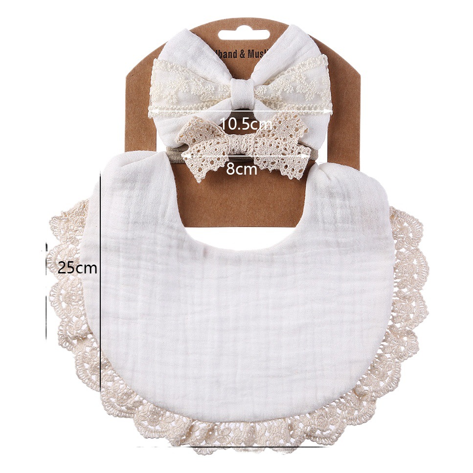 Bebé babero encaje diadema traje puro algodón crepé color sólido de doble cara babero impermeable bebé anti-escupir babero