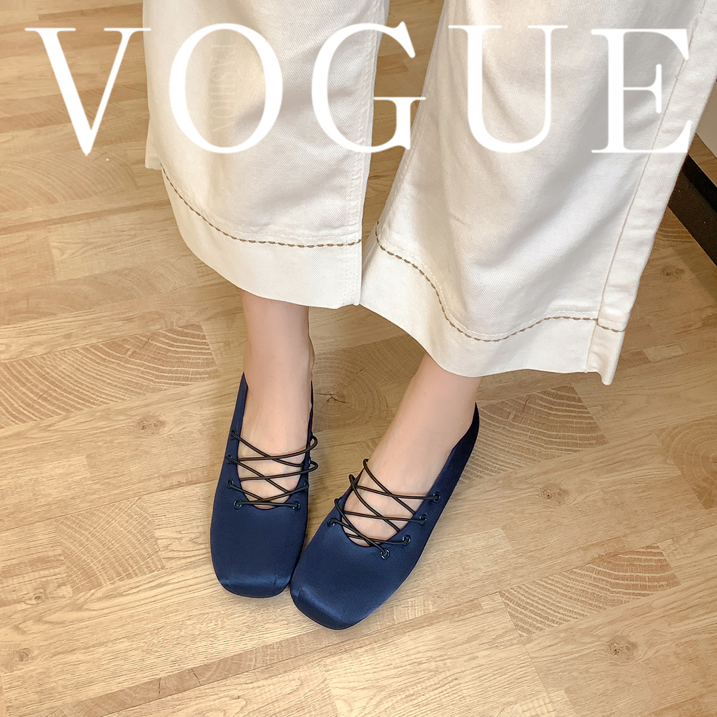 5cm Height-Increasing Blue Satin Ballet Flats for Women, New Summer Retro Shallow Mouth Flat Cross-Tie Mary Jane Shoes