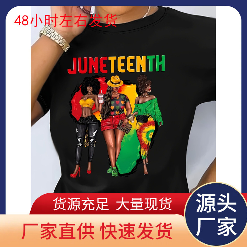 [European Size Cotton t] Spring and Summer Season, Women's Casual Short Sleeve T-Shirt, Round Neck T-Shirt with Letter Pattern