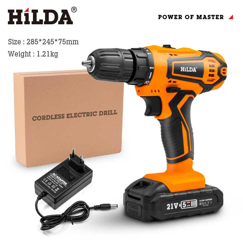 HILDA recargable taladro de impacto del hogar batería de litio 21V taladro de mano destornillador eléctrico