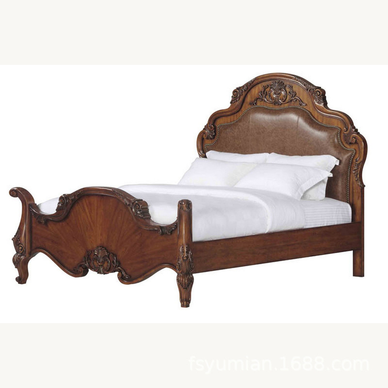 High-End House Furniture Customized Solid Wood Carved American Solid Wood Bed 006
