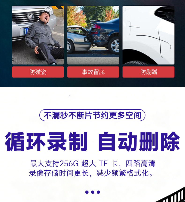 Four-channel dashcam, new 4K high-definition model, with WiFi 6, starlight night vision, and 360-degree recording ° Panoramic view with a wide-angle fisheye lens