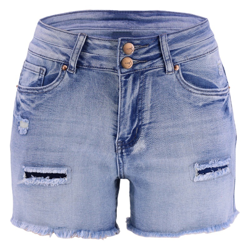 Shorts de mezclilla para mujer 2026, nuevo estilo de comercio exterior, pantalones rectos de moda rasgados de cintura alta, en stock del fabricante para comercio transfronterizo