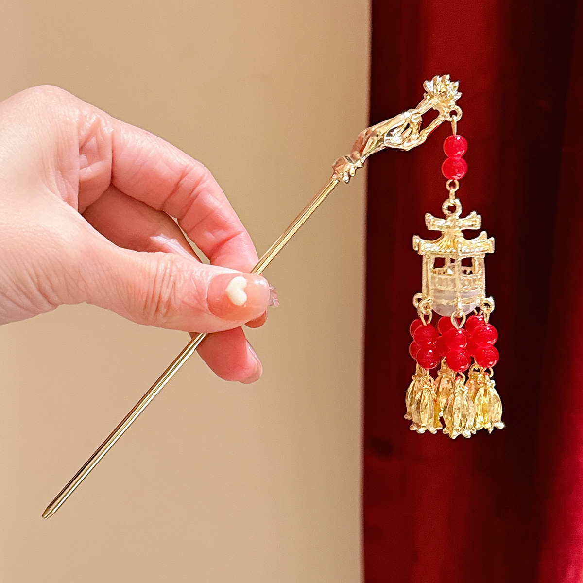 Estilo antiguo hanfu linterna borla horquilla luminosa Palacio mapache pequeña princesa tocado Palacio Lámpara paso sacudida horquilla accesorios para el cabello para mujeres