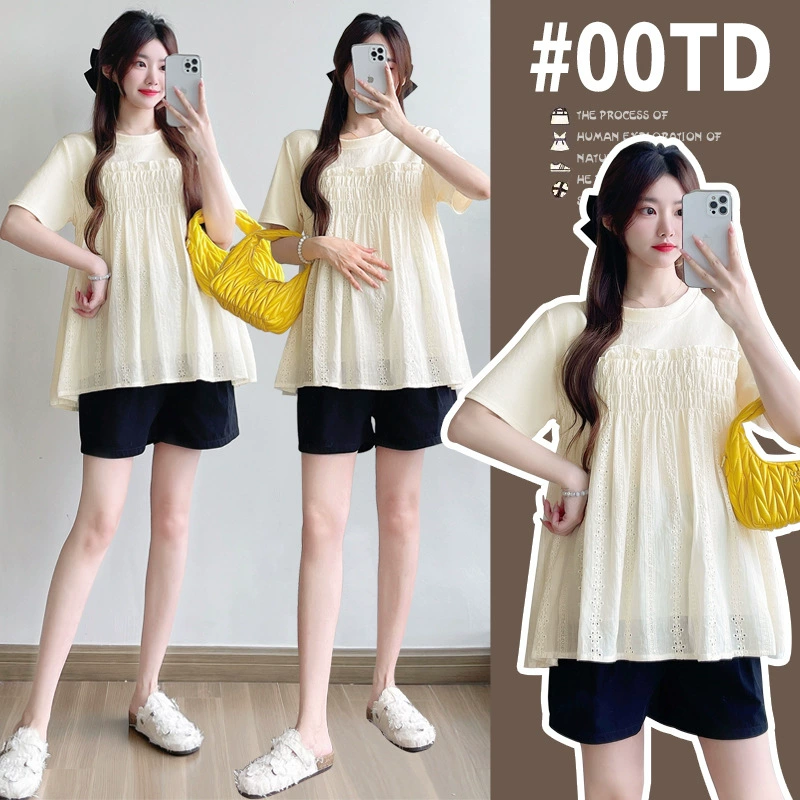 Одежда для беременных 2025 Весенняя детская рубашка рубашка с короткими рукавами