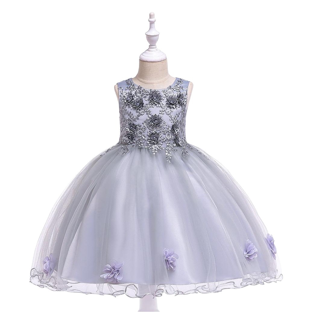 Nueva ropa infantil: vestido formal para niñas con bordado floral en 3D, vestido de princesa con adornos de cuentas hechos a mano, vestido de boda, traje de actuación para pequeñas princesas.