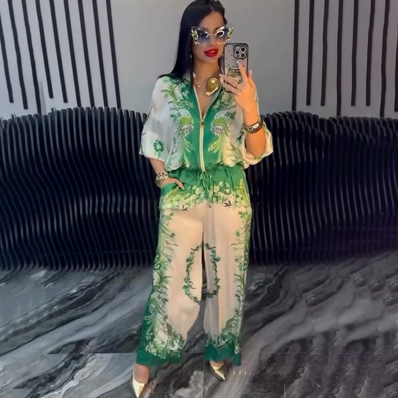 Three-dimensional Printed Flowers Baseball Uniform Drawstring Trousers Two-piece Set - Image 3