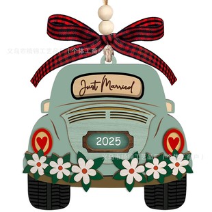 Cross-Border Hot-Selling 2025 Christmas Tree Ornaments Wooden Wedding Crafts Creative Home Decoration Gift Ornaments