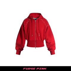 Fudge Pink 25秋季新品美式复古个性设计连帽卫衣外套