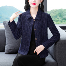 气质修身小香风毛呢短款外套女2025春秋新款妈妈翻领西装休闲上衣