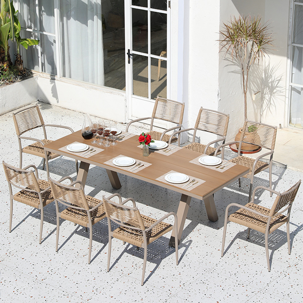 Outdoor table and chairs, courtyard garden, balcony, wicker chairs, villa, hotel, open-air with umbrella, popular homestay, outdoor dining table