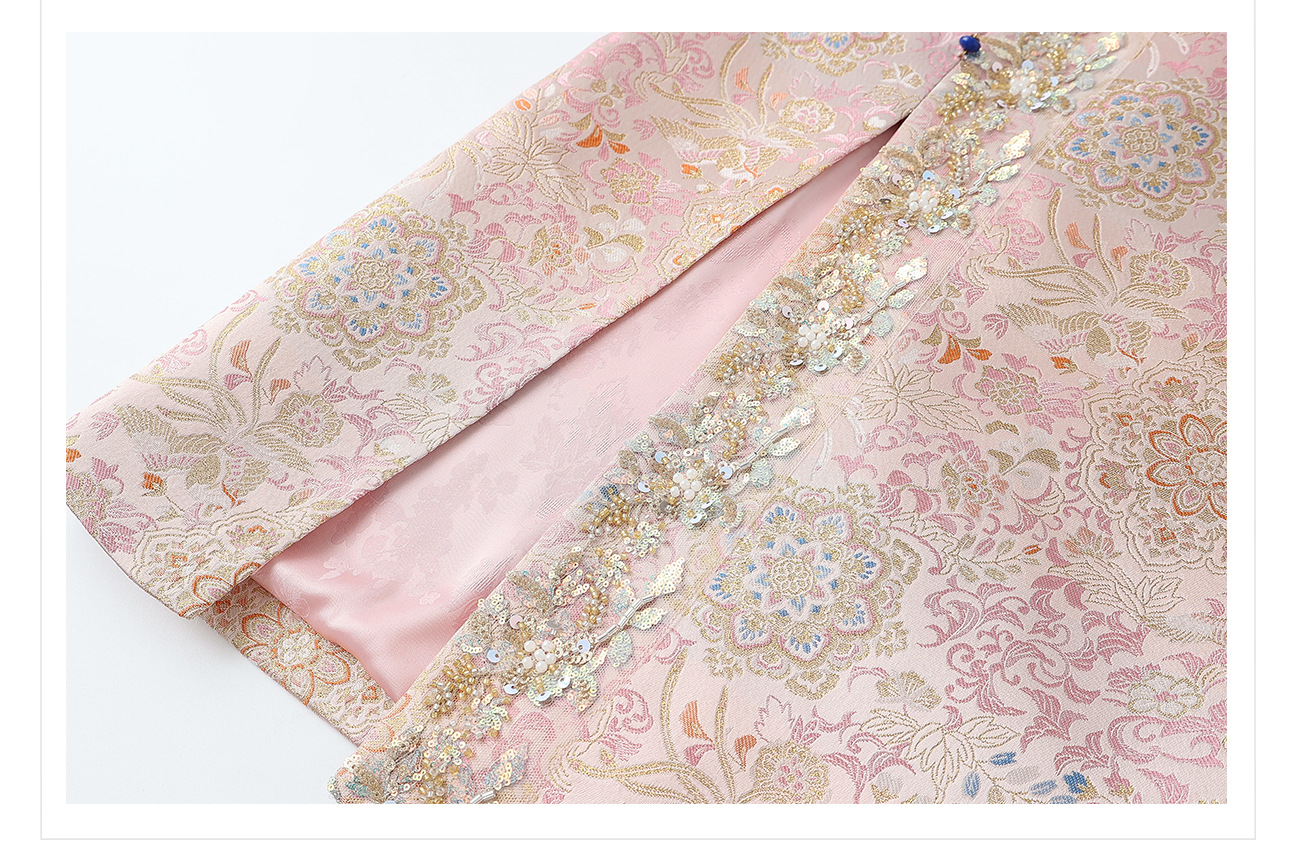 Bộ áo gile và chân váy chẻ cao phong cách Trung Hoa đính cườm thêu sequin mùa thu — nửa váy, Trang chủ chi tiết 26