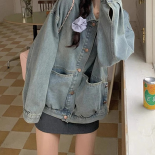 Vintage Denim Jacket Women's 2025 Spring and Autumn New Korean Style Lazy Style Small Loose Casual Clip 2025 Blue