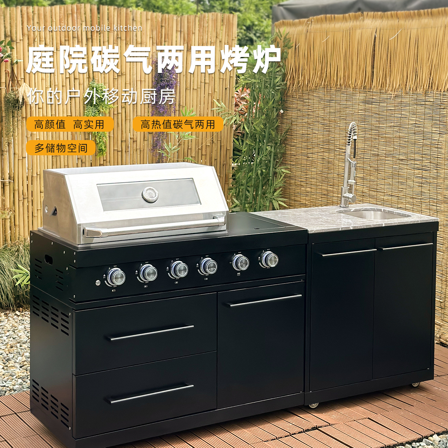 Gabinete al aire libre carbón de gas horno de parrilla de doble propósito acero inoxidable 304 horno al aire libre exportación transfronteriza horno de espesamiento