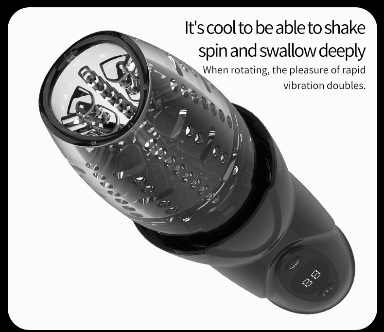 Telescopic Rotating Electric Masturbator with Vibration, Black ABS and Silicone Cup for Men — detail image 11