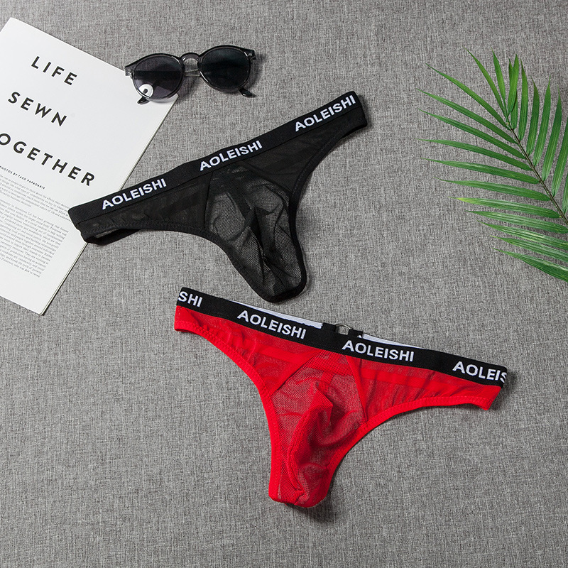 Sexy low waist transparent mesh underwear men's breathable thin naked invisible U convex triangle thong G22