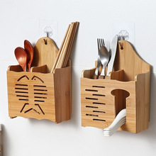 竹制筷筒方形竹筷笼 筷桶健康挂墙筷子架 楠竹沥水筷子架厨房工具