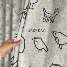 动物乐园 雪尼尔韩国ins卡通动物简笔画儿童房卧室色织提花窗帘