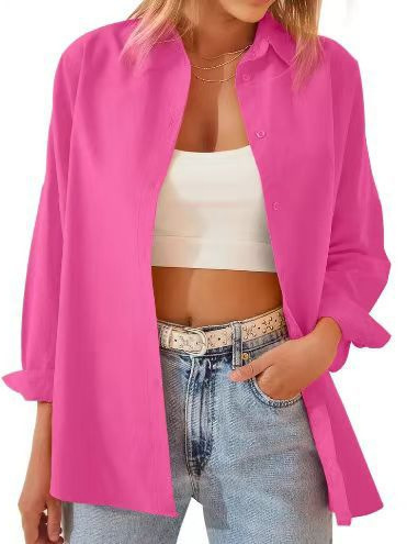 New European and American autumn large size fashionable candy-colored long-sleeved cardigan button shirt loose top