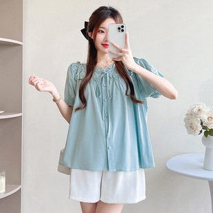 Summer New Maternity Fashion Top Korean Short-sleeved Women's Shirt Loose plus size Fresh