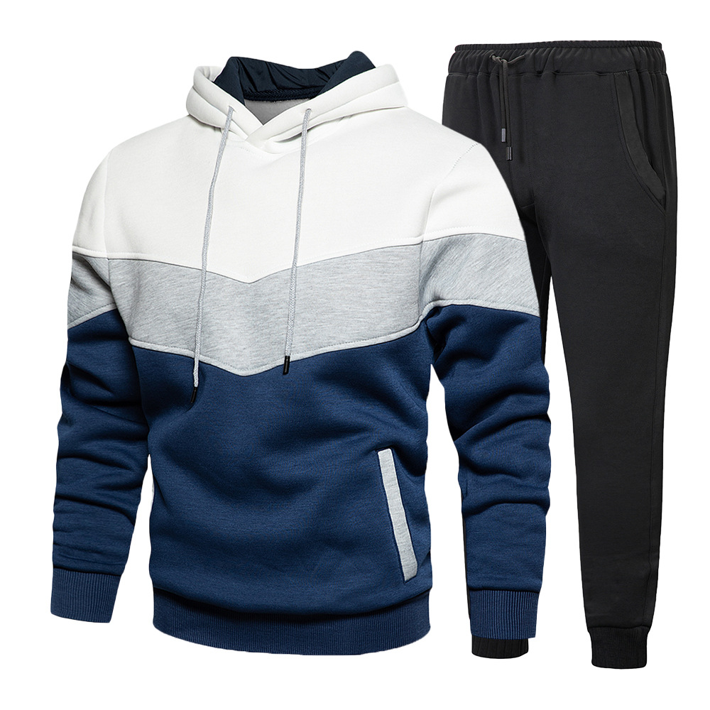 Herreklær vår og høst store størrelser casual genser med hette herredress herrefargematching trend løs sportsdress i to deler_voghion.com