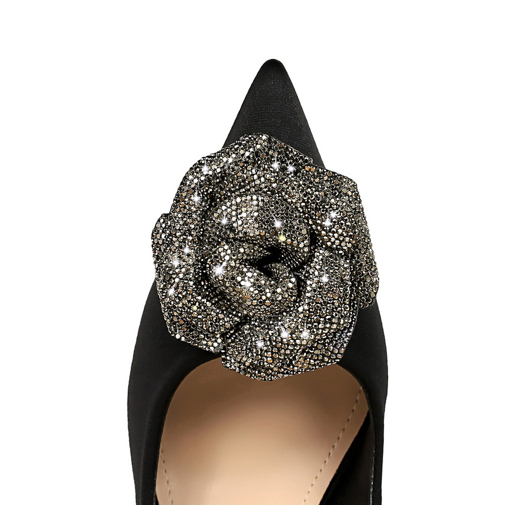 Women's shoes fine heels high heels satin shallow mouth pointed point rhinester flower single shoes_voghion.com