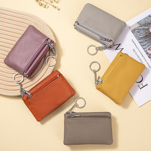 First-Layer Cowhide Simple Three-Zipper Coin Purse Genuine Leather Large-Capacity Coin Bank Card Cosmetics Bag Portable Coin Bag