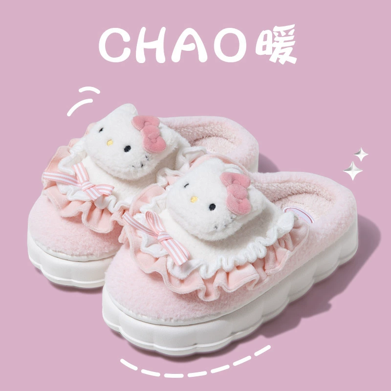 Sanrio хлопчатобумажные тапочки женские осенние и зимние домашние стеганые фекалии HelloKitty милые хлопчатобумажные тапочки леди
