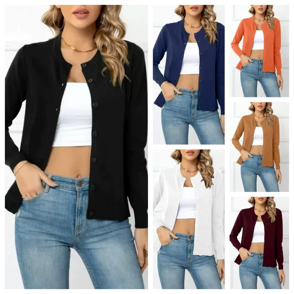 Cardigan Jacket 2026 New Style Knitted Slim-Fit Round-Neck Green Top Long-Sleeve Slimming Sweater Fashionable Short Jacket