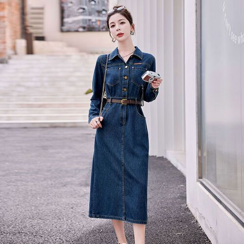 Jeans Skirt Dress with Elegant and Slimming Style, New Long-Sleeve Autumn Wear for Women, 2025 Trendy Texture and Quality