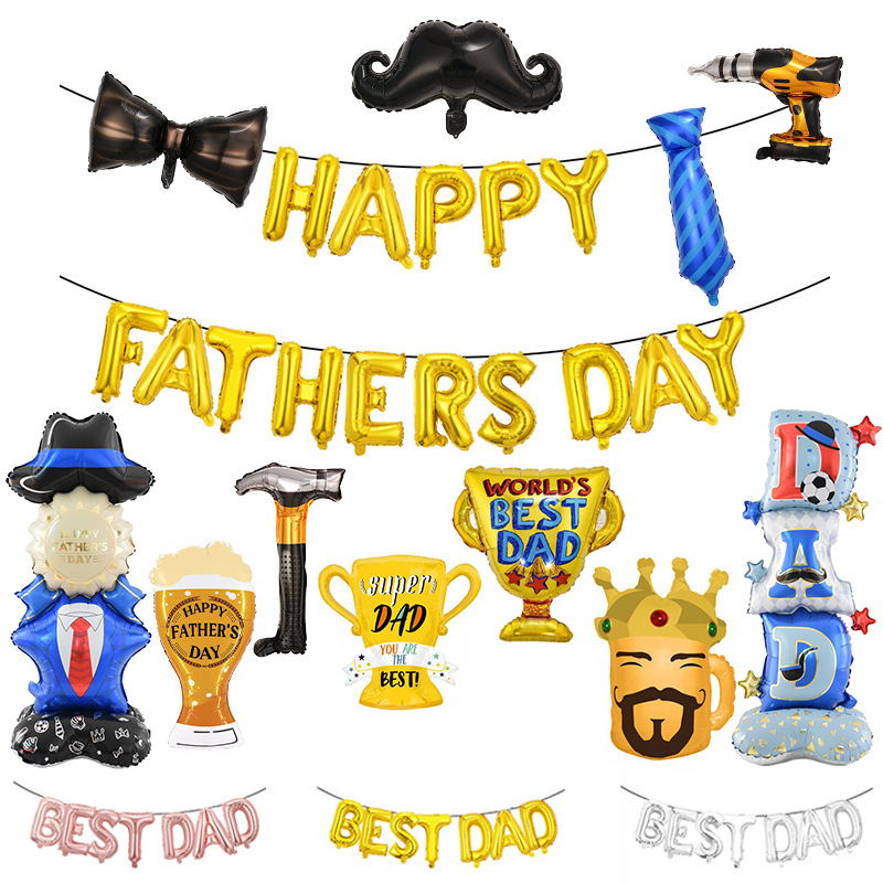Kit de Globos de Aluminio para el Día del Padre con Letras, Decoración con Tema de Herramientas (Taladro, Martillo, Barba Negra)