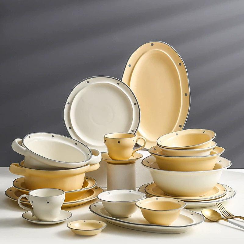 Tableware Ceramic Cream Set, Light Luxury Style — Multi-Size Dinnerware for Home