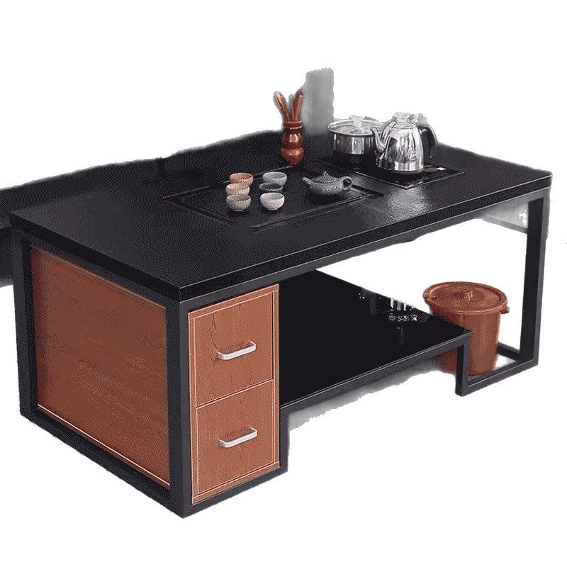 Mesa de té de piedra de fuego tabla de roca kung fu mesa de té de oficina sala de recepción comercial moderna combinación de mesa de té de piedra volcánica de hierro forjado