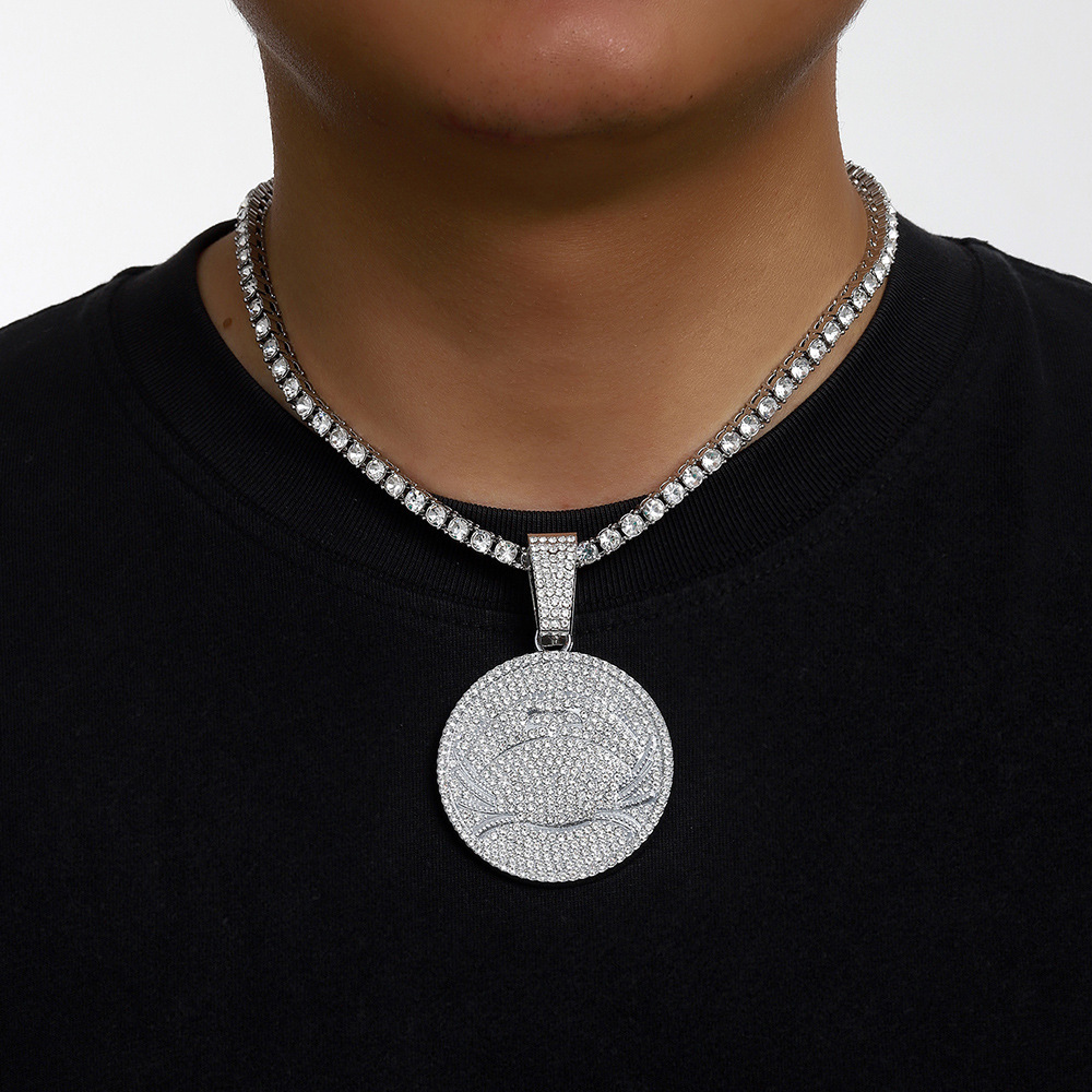 Hip hop transfronterizo nuevo collar de diamantes de aleación redonda collar de cadena de hip hop cubano fabricantes de collares de hombre