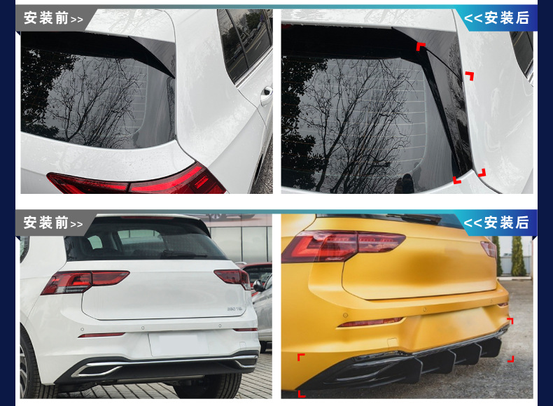 Suitable for Volkswagen Golf 8 Standard Version Front Lip, Side Skirts, Rear Lip, and Rear Wing Full Body Kit Modification
