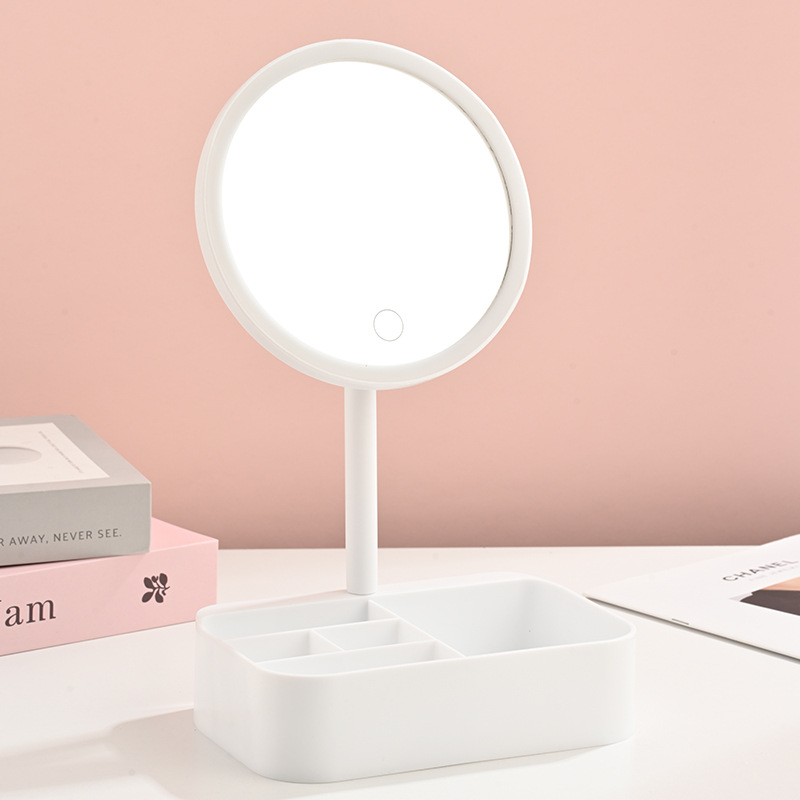 Espejo de escritorio LED con lámpara inteligente Espejo de vestir de dormitorio de estudiantes Espejo de maquillaje de escritorio Caja de almacenamiento portátil Espejo de maquillaje image 11