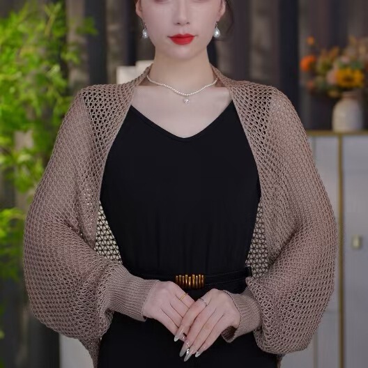 Factory direct mesh summer and autumn honeycomb office sleeves can be worn ice silk small shawl knitted hollow adjustment room outside