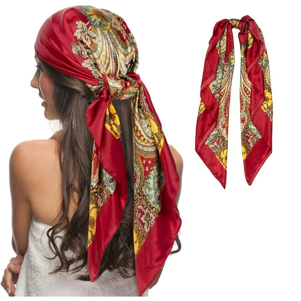 Cross-Border New Versatile Large Paisley 90 Square Silk Scarf Wholesale Classic Retro Printed Scarf