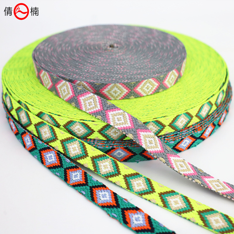 厂家直供15mm彩色加厚民族风提花织带宠物带箱包鞋帽装饰服装辅料