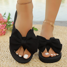 外贸平底拖鞋圆头夹趾蝴蝶结装饰人字拖欧美风轻便舒适沙滩凉拖鞋