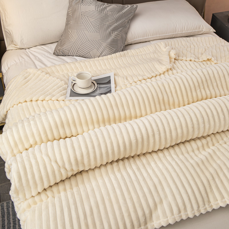 2025 New Thickened Wide Striped Cut Flower Imitation Rabbit Plush Milk Velvet Flannel Blanket Cover Blanket Can Be Shipped on Behalf of Others 2025 New Thickened Wide Striped Cut Flower Imitation Rabbit Plush Milk Velvet Flannel Blanket Cover Blanket Can Be Shipped on Behalf of Others