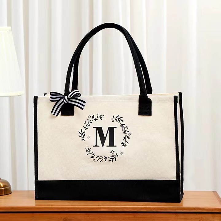 Nouveau sac fourre-tout en toile à initiales en dentelle, design personnalisé, disponible en stock, impression de logo personnalisée_voghion.com