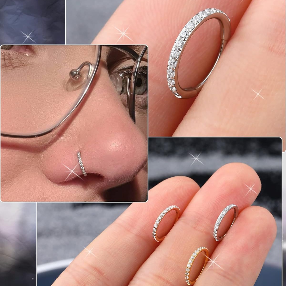 316L Stainless Jewelry Bottom Diamond-Studded Stud Titanium Steel Zircon Seamless Nose Multi-Functional Ring Unisex_voghion.com
