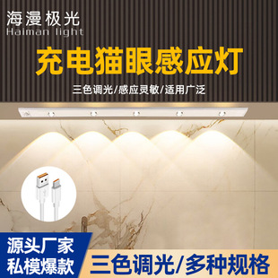 Intelligent LED Wireless Light Control Human Body Induction Charging Nightlight Bedroom Wardrobe Cat's Eye Three-color Atmosphere Light Home