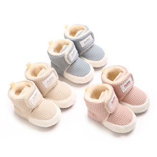 Baby shoes in autumn and winter 1-year-old fleece-lined thickened warm cotton shoes and socks men's and women's baby toddler shoes will not fall off 0-6-12 months