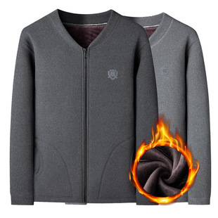 Middle-aged and elderly thermal underwear men's fleece-lined thickened father's cardigan base shirt small cotton winter cardigan coat