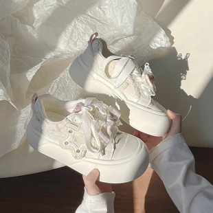 Platform Slab Shoes Women's 2025 New Bread Shoes Spring and Autumn White Shoes Niche All-match Canvas Shoes