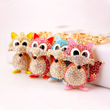 可爱合金水晶镶钻狐狸钥匙扣送女友动物挂件包扣钥匙链小礼品836