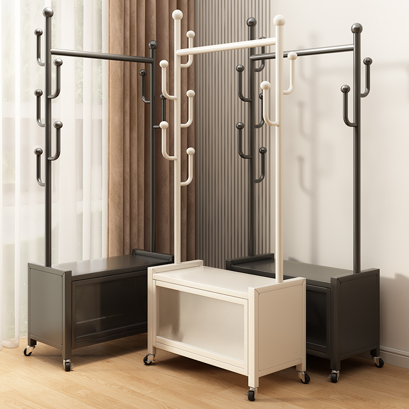 Household Indoor Clothes Rack Floor-Standing Cream Style Metal Simple Coat Rack Balcony Bedroom Clothes Storage Locker